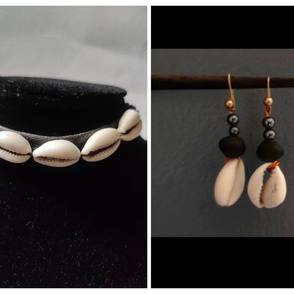 Cowrie Shell Earrings and bracelet